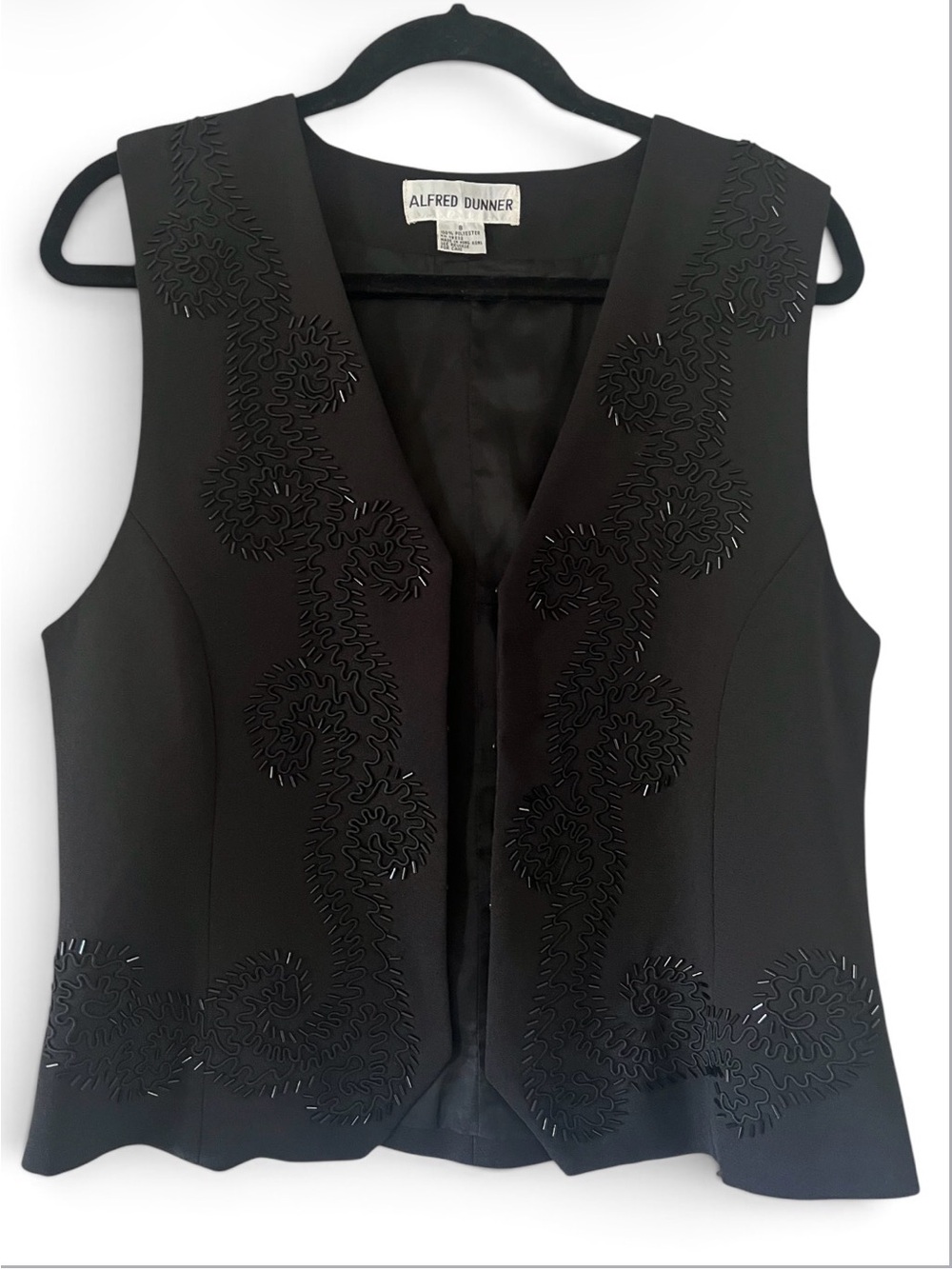 Alfred Dunner Black Beaded Embroidered Sleeveless Vest